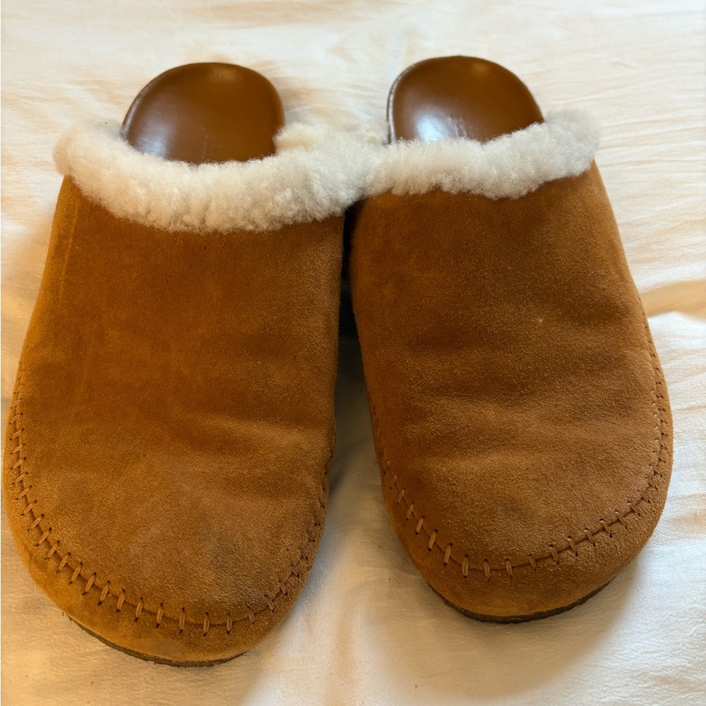 Jenni Kayne Brown Suede Shearling-Lined Mules